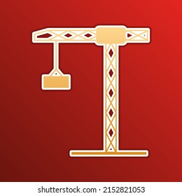 Señal de la grúa de construcción. Icono de gradiente dorado con contornos sobre fondo recto. Ilustración.