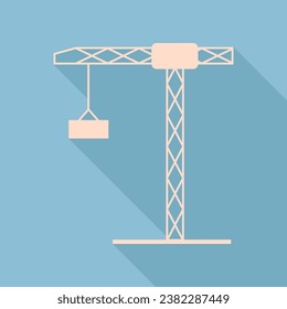 Construction crane sign. Unbleached silk Icon with very long shadow at dark sky blue background. Illustration.
