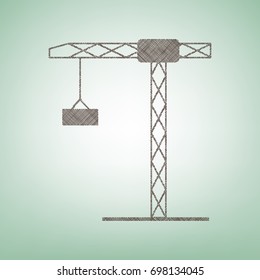 Construction crane sign. Vector. Brown flax icon on green background with light spot at the center.