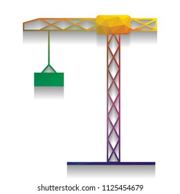 Construction crane sign. Vector. Colorful icon with bright texture of mosaic with soft shadow on white background. Isolated.