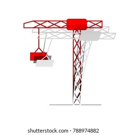Construction crane sign. Vector. Detachable paper icon with red body stock. Isolated.