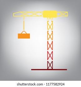 Construction crane sign. Vector. Horizontally sliced icon with colors from sunny gradient in gray background.