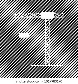 Construction crane sign. Vector. Icon. Hole in moire background.