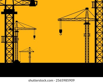 Construction crane silhouette background, industry basics, construction project, architect plan, urban development