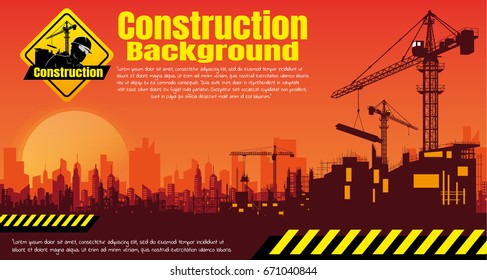 Construction crane silhouette vector,Construction info graphics,Building under Construction site, illustration silhouette.