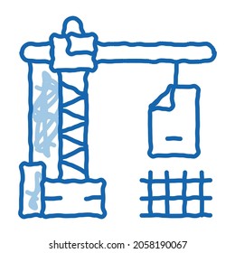 construction crane sketch icon vector. Hand drawn blue doodle line art construction crane sign. isolated symbol illustration
