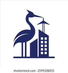 Construction Crane and Skyscraper Icon Vector Silhouette