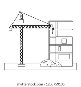 Construction crane tower in black and white