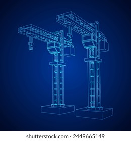 Construction crane tower. Building industrial concept. Wireframe low poly mesh vector illustration.