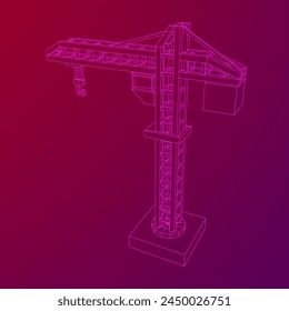 Baukranturm. Industrielles Baukonzept. Vektorillustration mit niedrigem Drahtgitter-Polynetz.