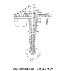 Construction crane tower. Building industrial concept. Wireframe low poly mesh vector illustration.