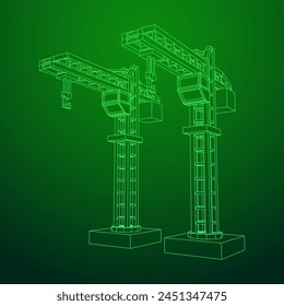 Construction crane tower. Building industrial concept. Wireframe low poly mesh vector illustration.