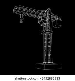 Construction crane tower. Building industrial concept. Wireframe low poly mesh vector illustration.