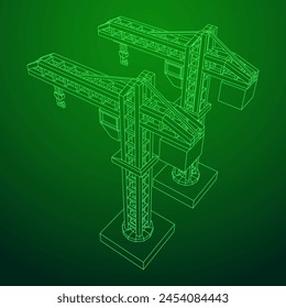 Construction crane tower. Building industrial concept. Wireframe low poly mesh vector illustration.