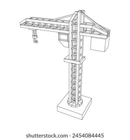 Construction crane tower. Building industrial concept. Wireframe low poly mesh vector illustration.