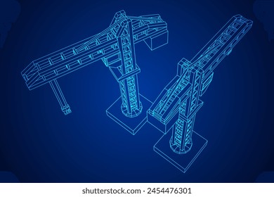 Construction crane tower. Building industrial concept. Wireframe low poly mesh vector illustration.