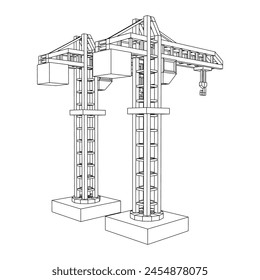 Torre de grúa de construcción. Concepto industrial de construcción. Ilustración vectorial de malla de polietileno baja del alambre.
