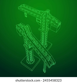 Construction crane tower. Building industrial concept. Wireframe low poly mesh vector illustration.