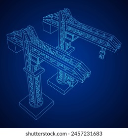 Torre de grúa de construcción. Concepto industrial de construcción. Ilustración vectorial de malla de polietileno baja del alambre.