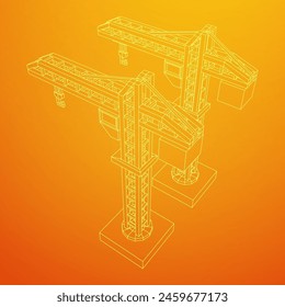 Torre de grúa de construcción. Concepto industrial de construcción. Ilustración vectorial de malla de polietileno baja del alambre.