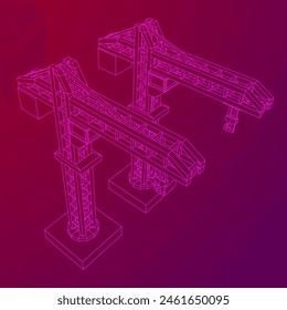 Baukranturm. Industrielles Baukonzept. Vektorillustration mit niedrigem Drahtgitter-Polynetz.