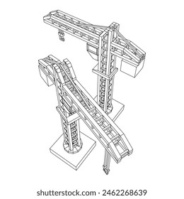 Construction crane tower. Building industrial concept. Wireframe low poly mesh vector illustration.