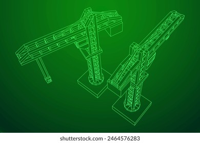 Construction crane tower. Building industrial concept. Wireframe low poly mesh vector illustration.