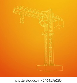 Construction crane tower. Building industrial concept. Wireframe low poly mesh vector illustration.