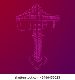 Construction crane tower. Building industrial concept. Wireframe low poly mesh vector illustration.