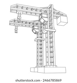Construction crane tower. Building industrial concept. Wireframe low poly mesh vector illustration.