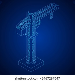 Torre de grúa de construcción. Concepto industrial de construcción. Ilustración vectorial de malla de polietileno baja del alambre.