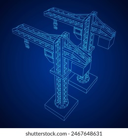 Torre de grúa de construcción. Concepto industrial de construcción. Ilustración vectorial de malla de polietileno baja del alambre.