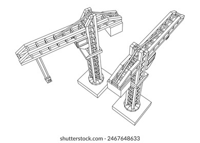 Construction crane tower. Building industrial concept. Wireframe low poly mesh vector illustration.