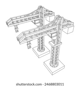 Construction crane tower. Building industrial concept. Wireframe low poly mesh vector illustration.