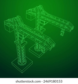 Torre de grúa de construcción. Concepto industrial de construcción. Ilustración vectorial de malla de polietileno baja del alambre.