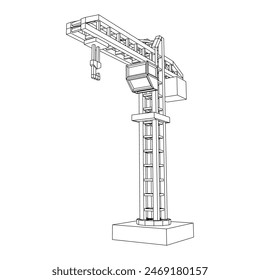 Construction crane tower. Building industrial concept. Wireframe low poly mesh vector illustration.