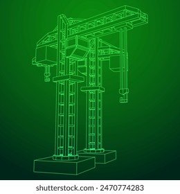 Torre de grúa de construcción. Concepto industrial de construcción. Ilustración vectorial de malla de polietileno baja del alambre.