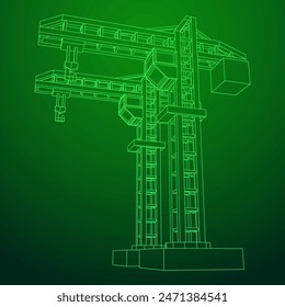 Construction crane tower. Building industrial concept. Wireframe low poly mesh vector illustration.