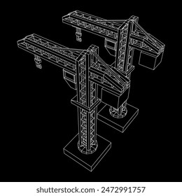 Construction crane tower. Building industrial concept. Wireframe low poly mesh vector illustration.