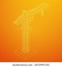 Torre de grúa de construcción. Concepto industrial de construcción. Ilustración vectorial de malla de polietileno baja del alambre.