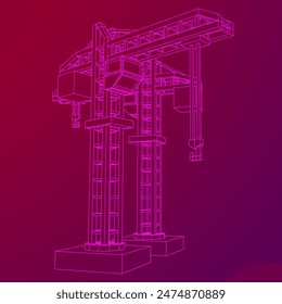 Construction crane tower. Building industrial concept. Wireframe low poly mesh vector illustration.