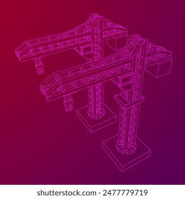 Construction crane tower. Building industrial concept. Wireframe low poly mesh vector illustration.