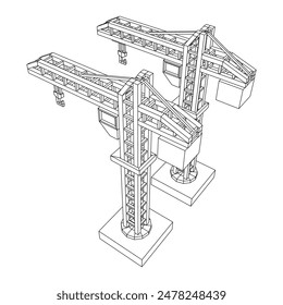 Construction crane tower. Building industrial concept. Wireframe low poly mesh vector illustration.