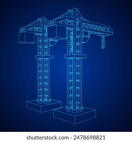 Construction crane tower. Building industrial concept. Wireframe low poly mesh vector illustration.