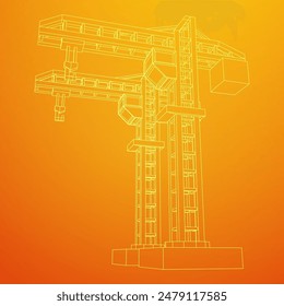 Construction crane tower. Building industrial concept. Wireframe low poly mesh vector illustration.