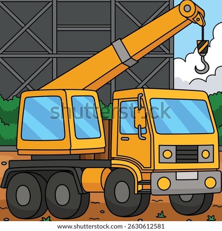 Construction Crane Truck Colored Cartoon 
