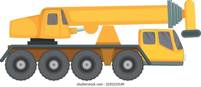 Construction crane truck icon. Cartoon vehicle side view