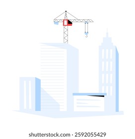Construction Crane in Urban City in Flat Vector Illustration Symbolizing Skyscraper Development, Urban Infrastructure, and Modern Architecture, Isolated on White Background.