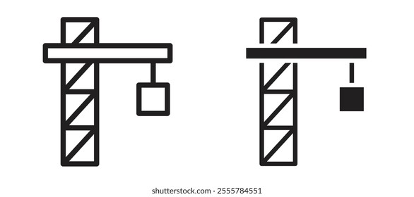 Construction crane vector icon set in black color.