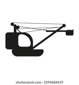 Construction crane vector. Industrial machine silhouette. Heavy equipment icon. Black on white. EPS 10.